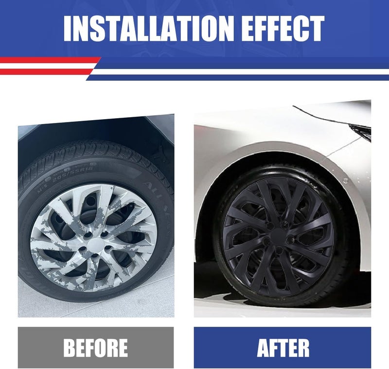 Winjet 16 Inch Wheel Covers for [2009-2025 Toyota Corolla] & [2009-2014 Toyota Matrix] Hubcaps Heavy Duty PP Material, Only Compatible with Iron Hub - Steel Wheels (16 Inch Set of 4, Black Matte) - Image 2